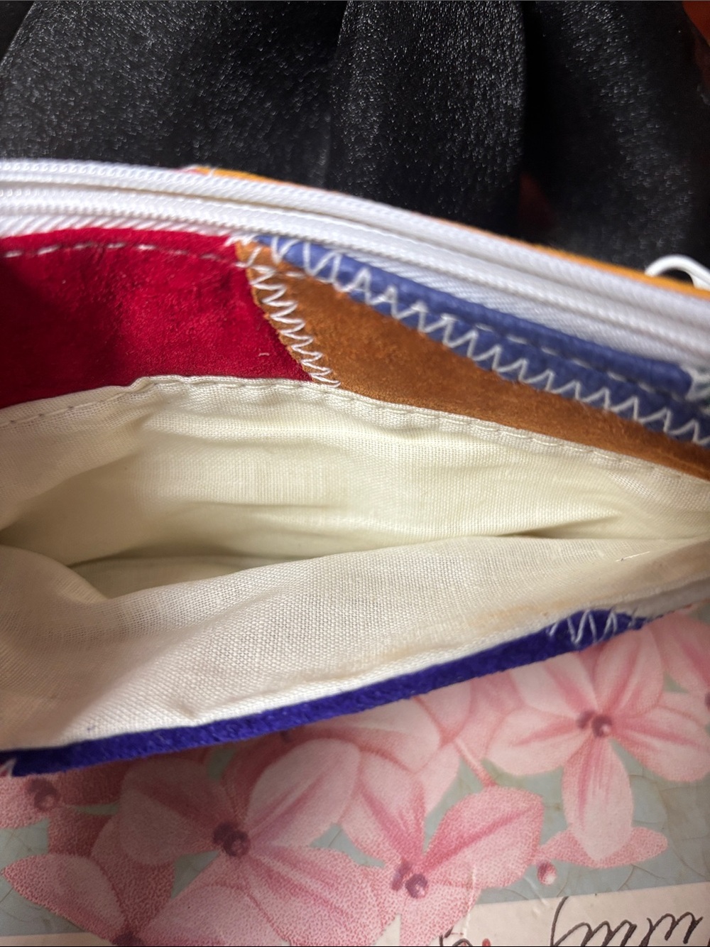 Vintage 80s Patchwork Leather Zip Pouch many pockets - Picture 3 of 10